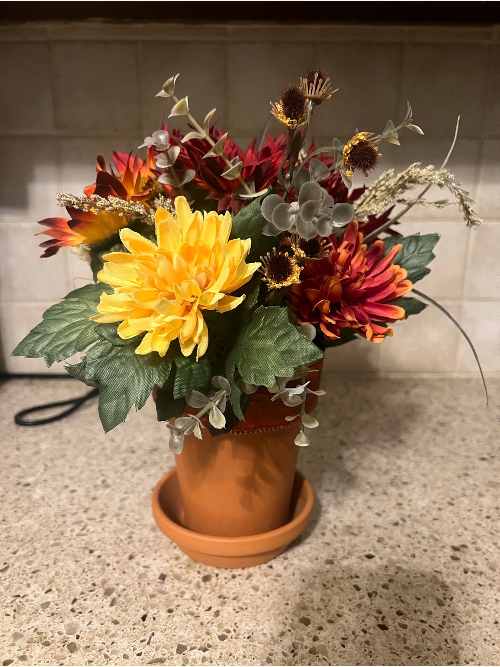 Fall / Autumn Multi-Color Faux Fall Floral Arrangement Clay Terra Cotta Pot